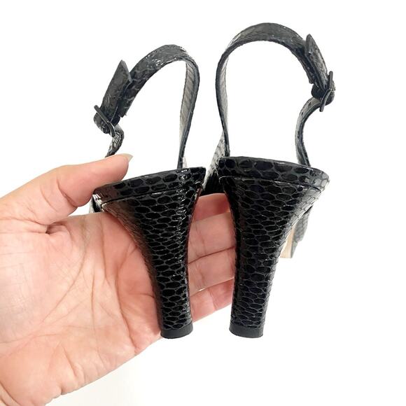 Stuart Weitzman Black Crocodile Leather Slingback Peeptoe Heels - Picture 6 of 10